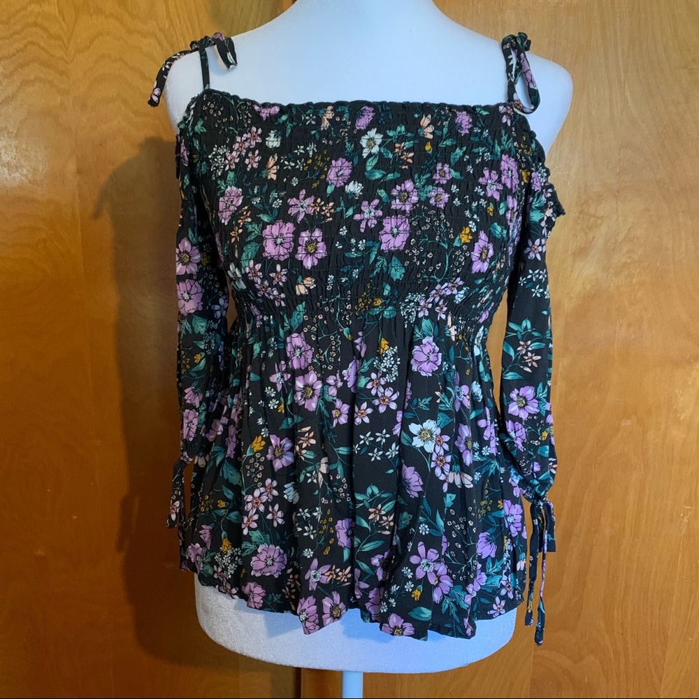 NEW Aeropostale Black Floral Off The Shoulder Top